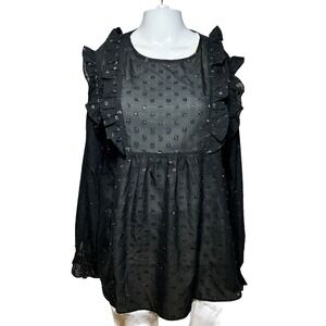 NEW Ella Moon Blouse Women's LARGE Black Shirt Top Semi-Sheer Ruffles